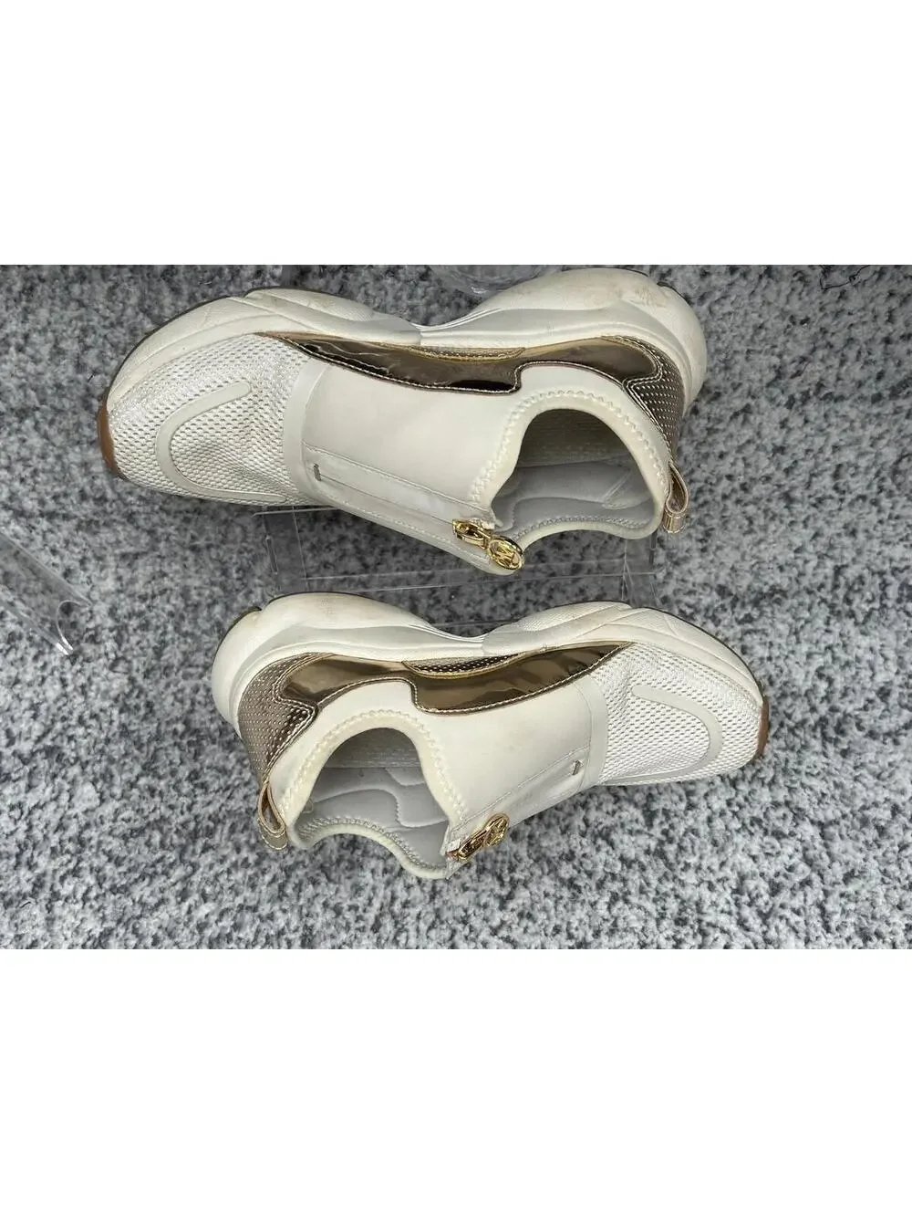 Michael Kors Womens Sami Zip Trainer Sneakers Cream/Gold Size 6.5M